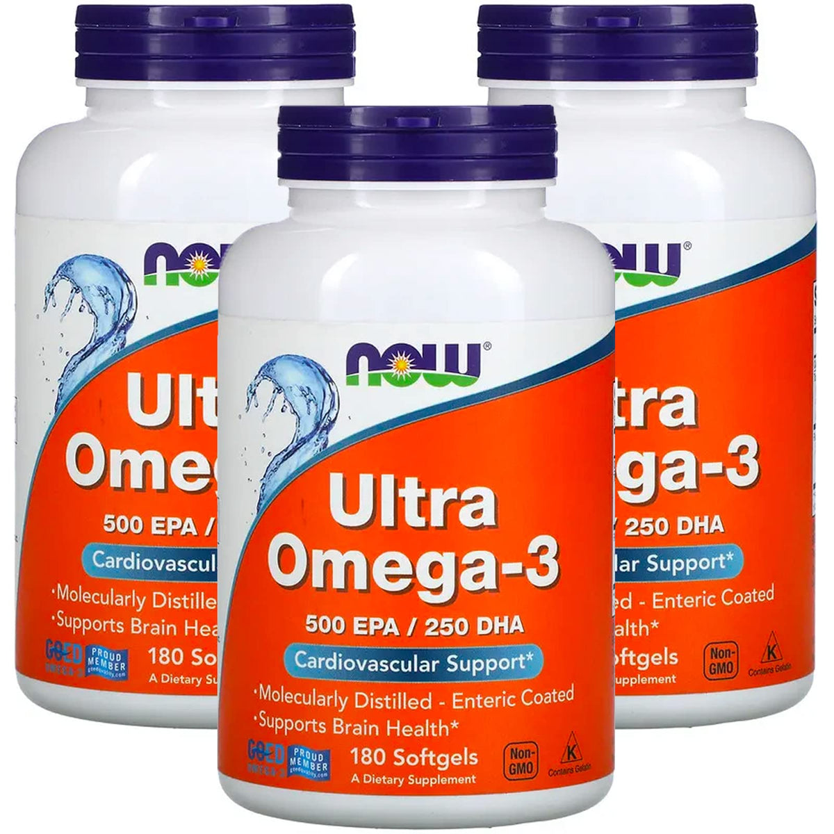 NOW Foods Omega-3 Ultra 180 gélules de gelée de poisson vue de face