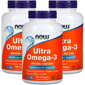 NOW Foods Omega-3 Ultra 180 gélules de gelée de poisson vue de face