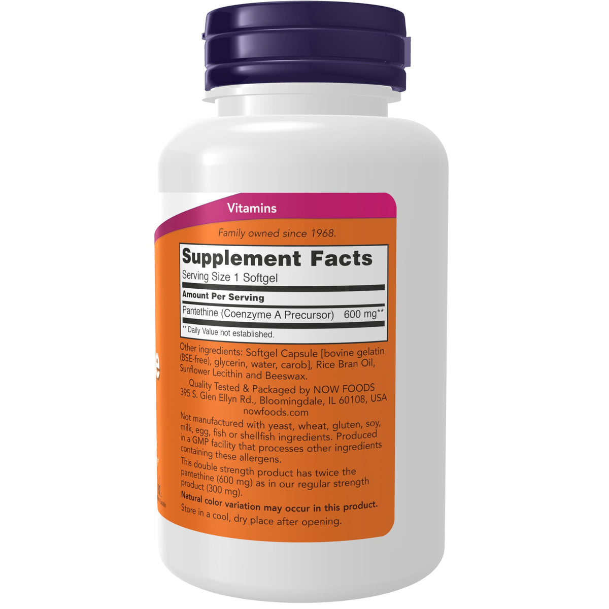 NOW Foods Pantethine 600 mg double force gélules vue arrière