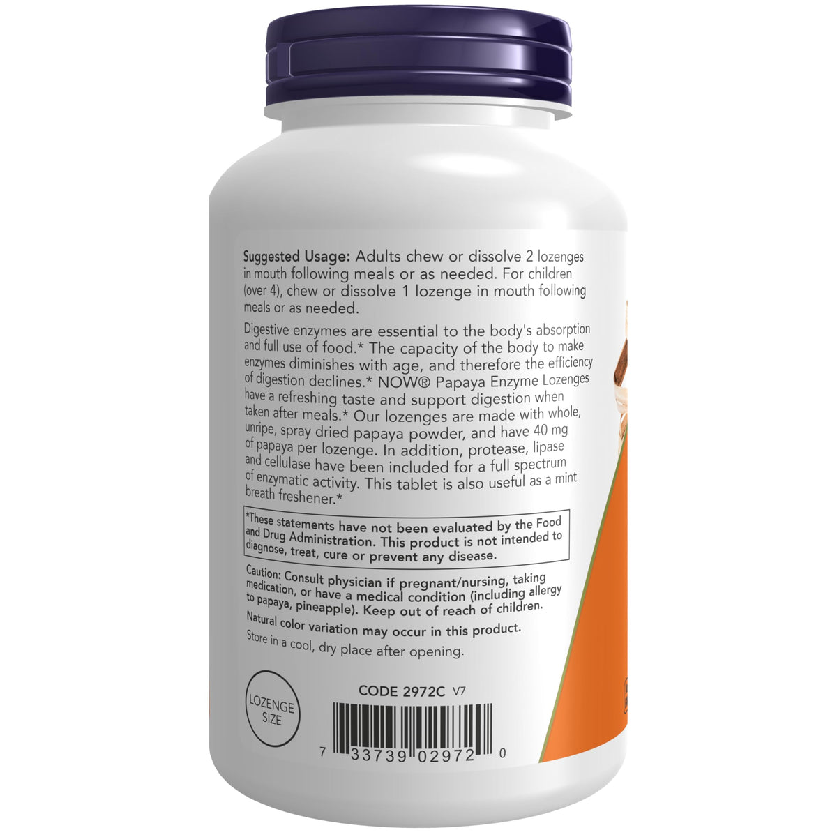 NOW Foods Papaye Enzymes 360 Lozenges pastille vue de près