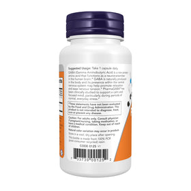 NOW Foods PharmaGABA 100 mg capsules végétales sur une surface blanche