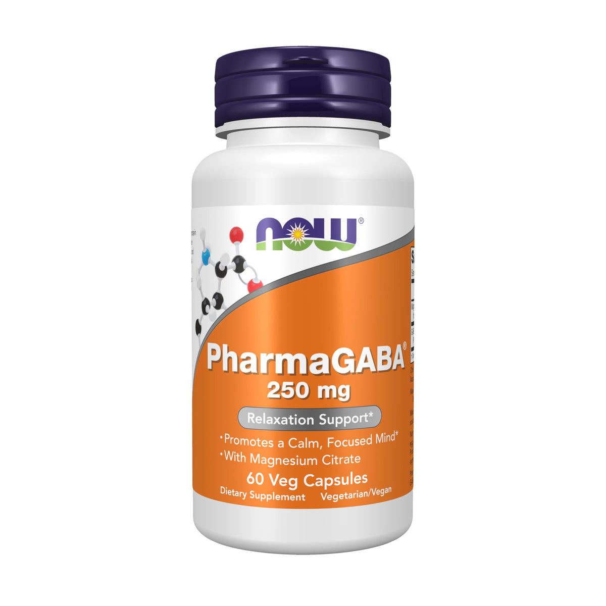 NOW Foods PharmaGABA 250 mg bouteille vue de face