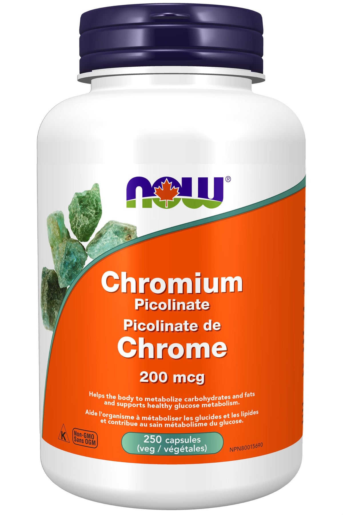 NOW Foods Picolinate de Chrome 200 mcg 250 capsules végétales - emballage avant