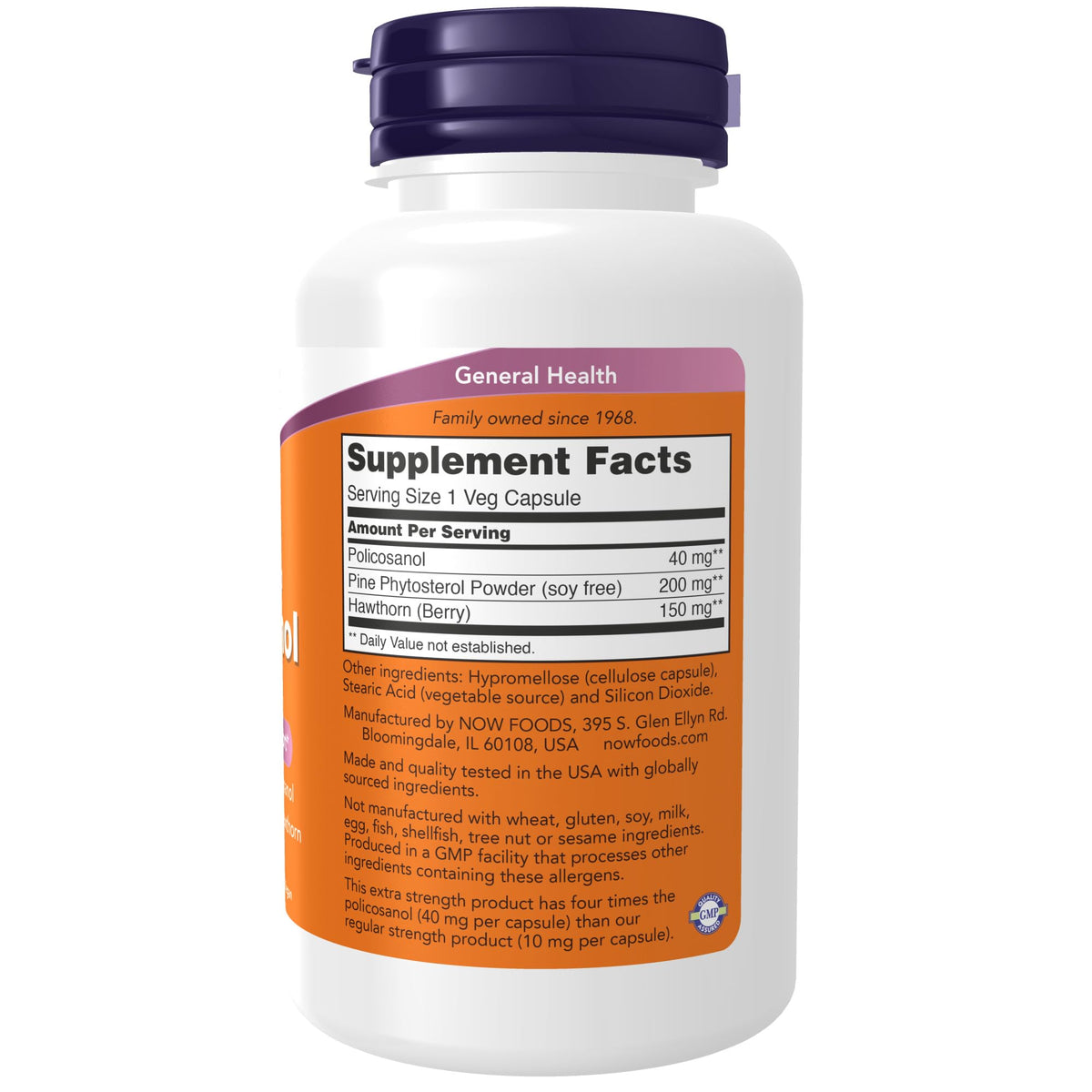 NOW Foods Policosanol 40mg capsules avec étiquette