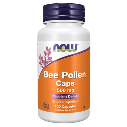 NOW Foods Pollen d'Abeille 500mg 100 capsules vue avant