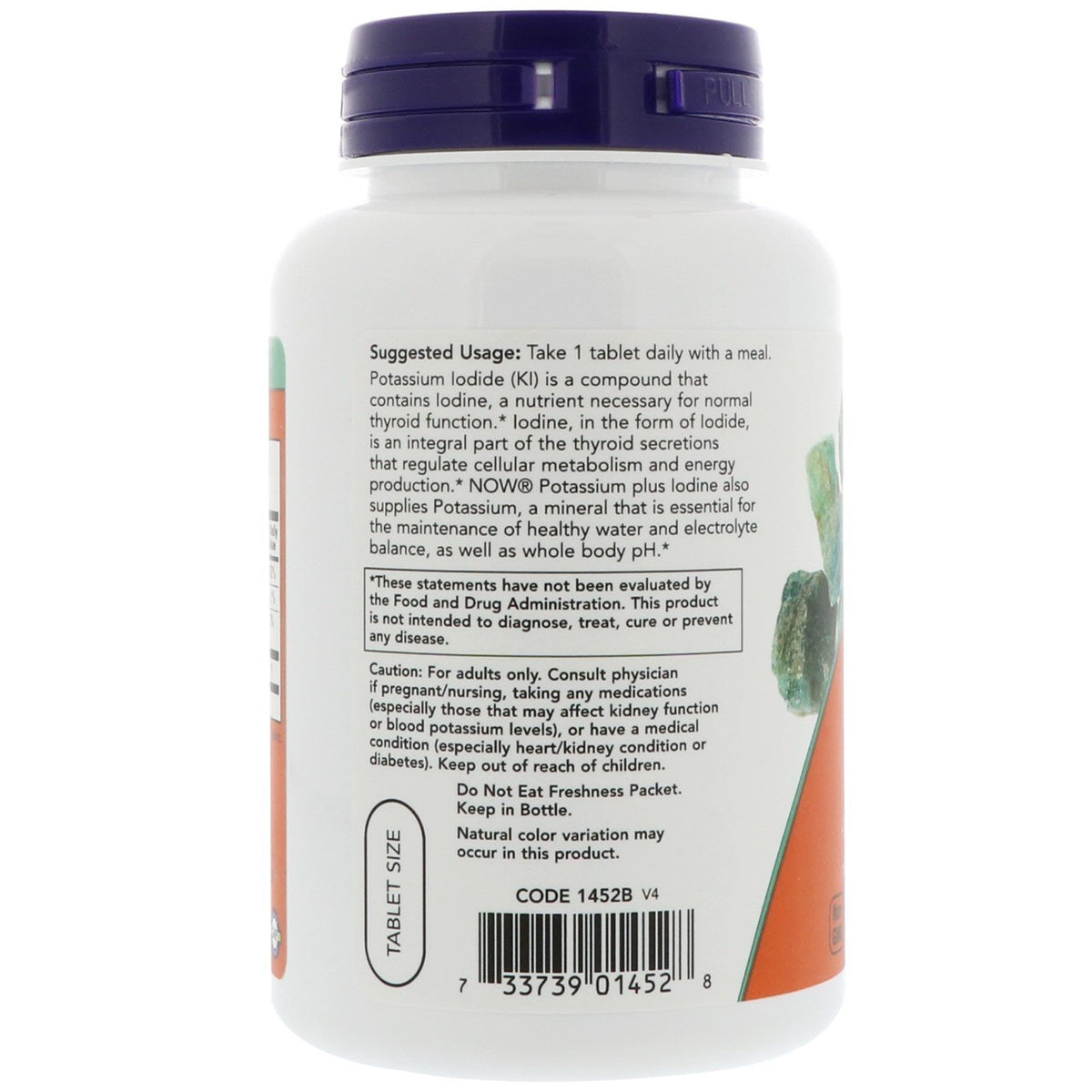 NOW Foods Potassium Plus Iode comprimés sur fond neutre