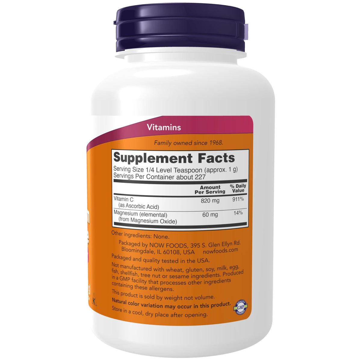 NOW Foods Poudre d'Ascorbate de Magnésium 272g avec cuillère doseuse