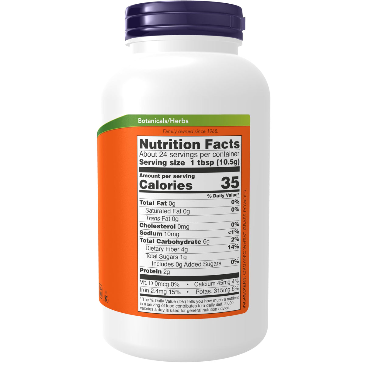 NOW Foods Poudre de Blé Vert Bio 322g emballage arrière