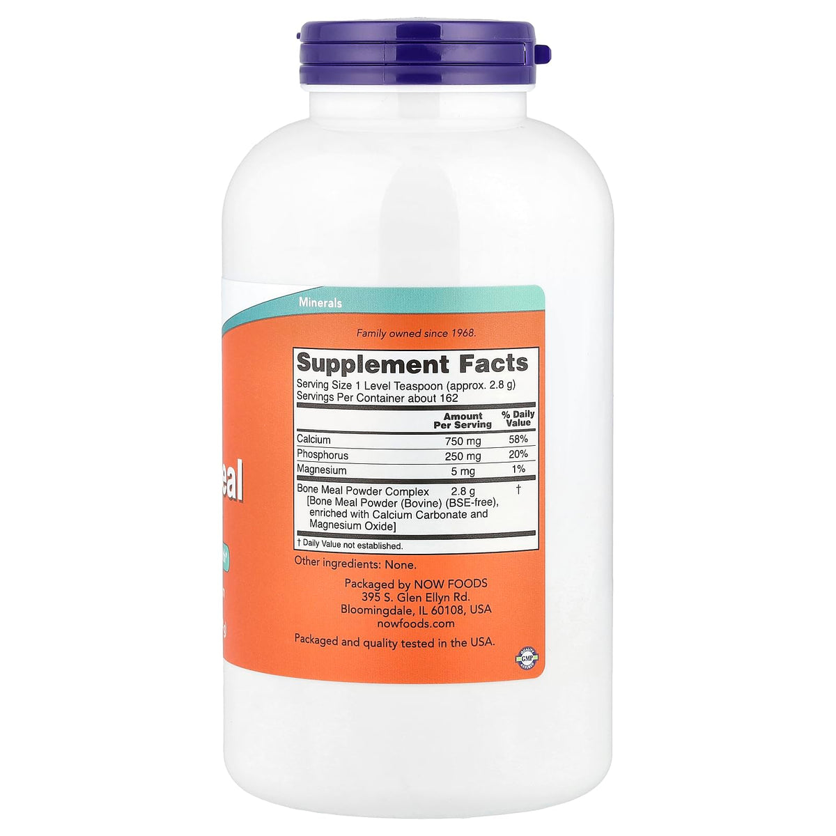 NOW Foods Poudre de Farine d'Os 540g, vue latérale