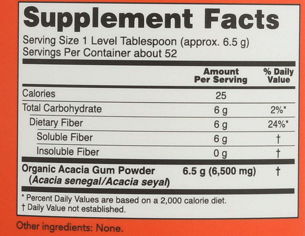 NOW Foods Poudre de Fibre d'Acacia Bio 408g avec cuillère doseuse