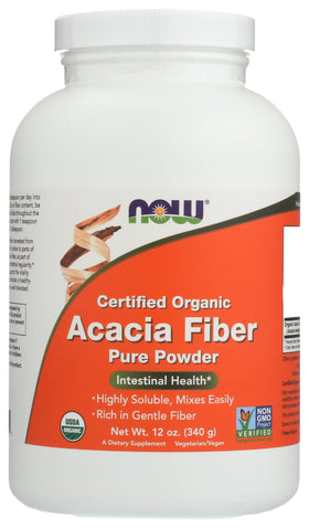 NOW Foods Poudre de Fibre d'Acacia Bio 408g vue de face
