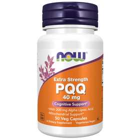 NOW Foods PQQ 40 mg avec Acide Alpha Lipoïque 200 mg, vue avant du flacon