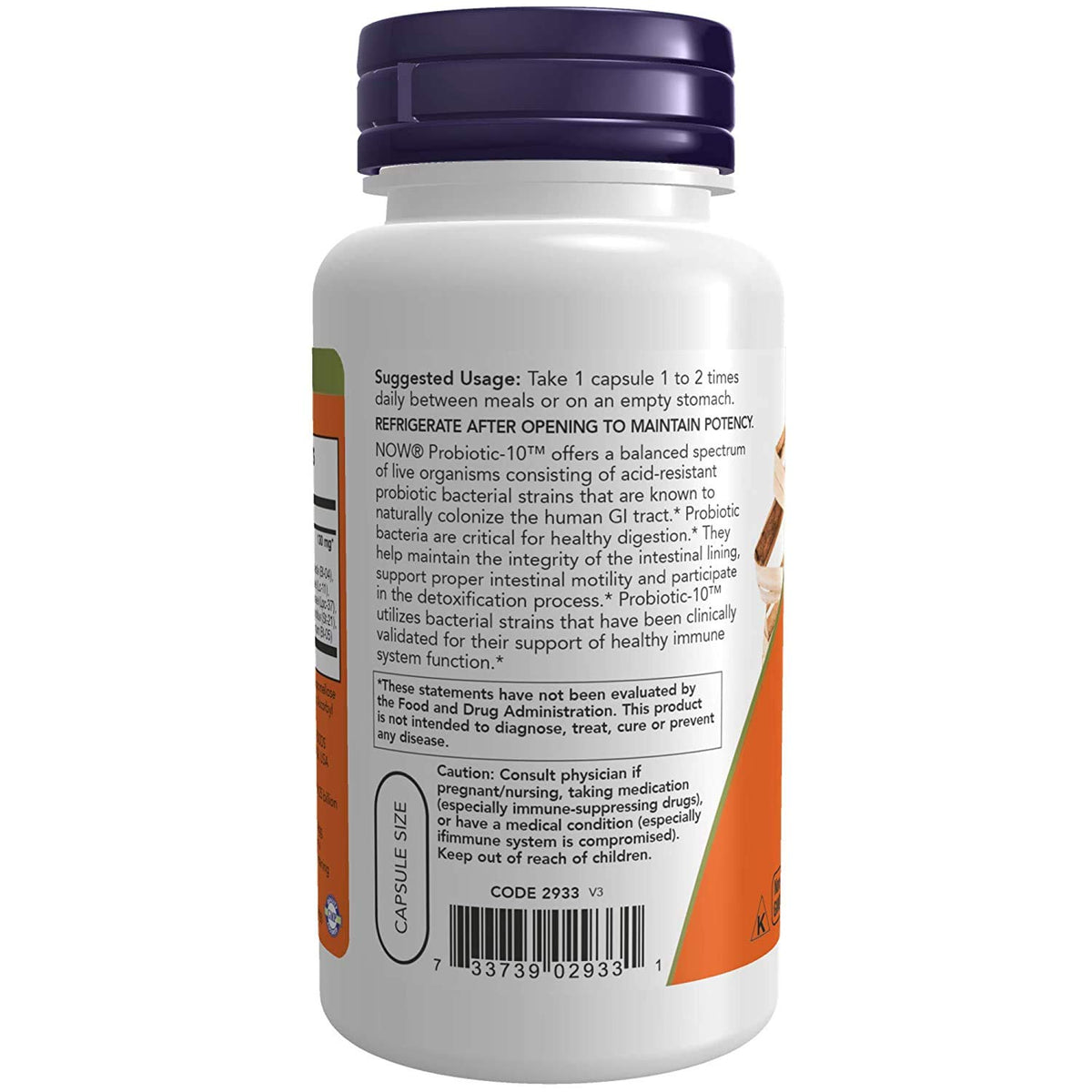 NOW Foods Probiotic-10 25 Milliards 100 Capsules - vue de côté