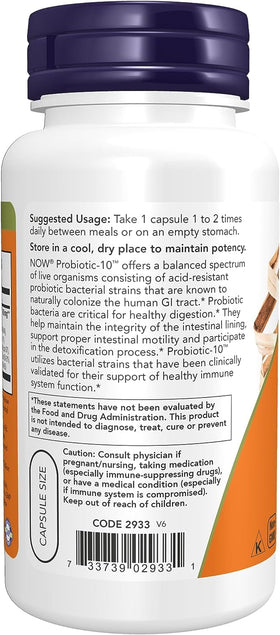 NOW Foods Probiotic-10 25 Milliards 100 Comprimés détails de l'emballage