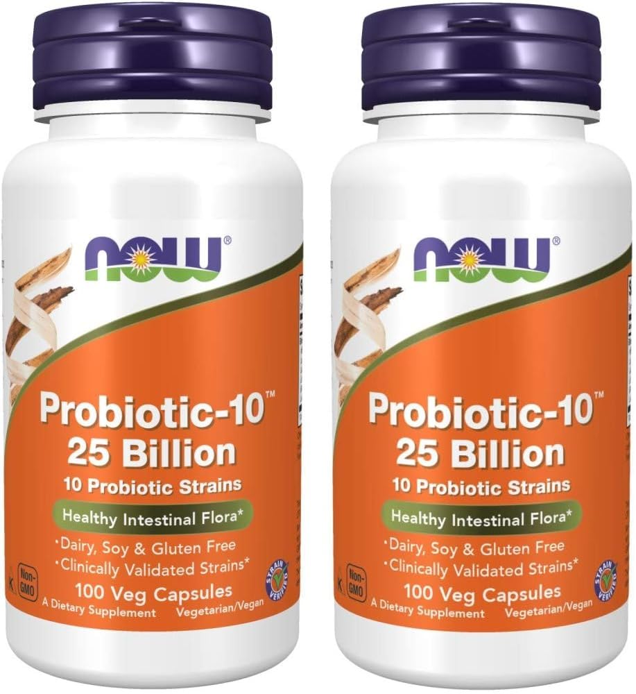 NOW Foods Probiotic-10 25 Milliards 100 Comprimés Pack de 2 vue de face