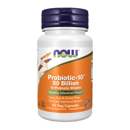 NOW Foods Probiotic-10™ 50 Milliards 10 Souches Végétales vue de face