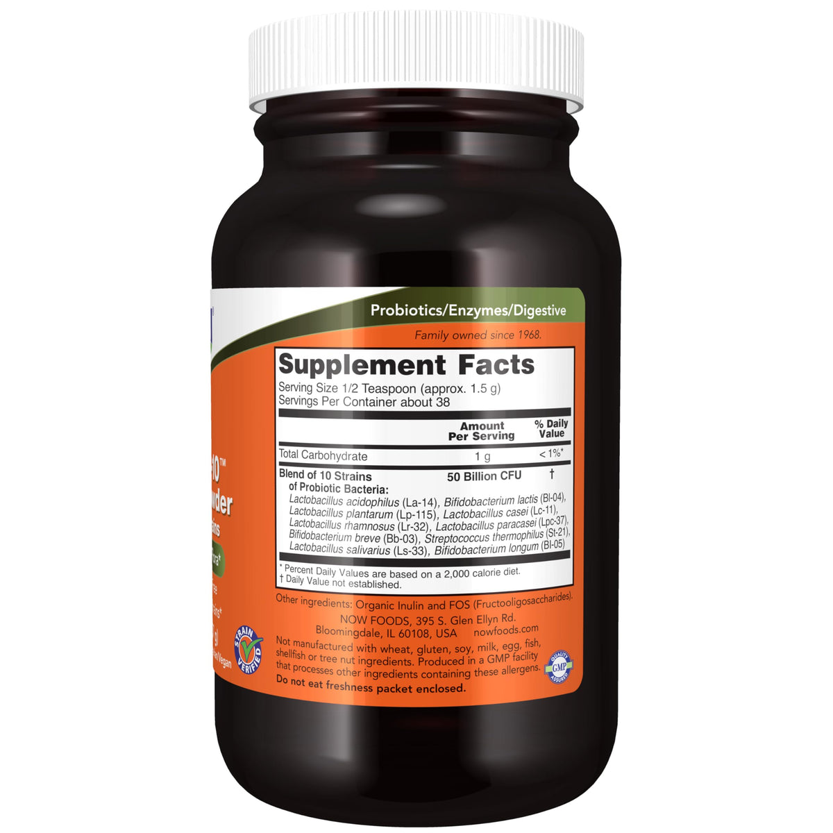 NOW Foods Probiotic-10™ Poudre 200g vue arrière