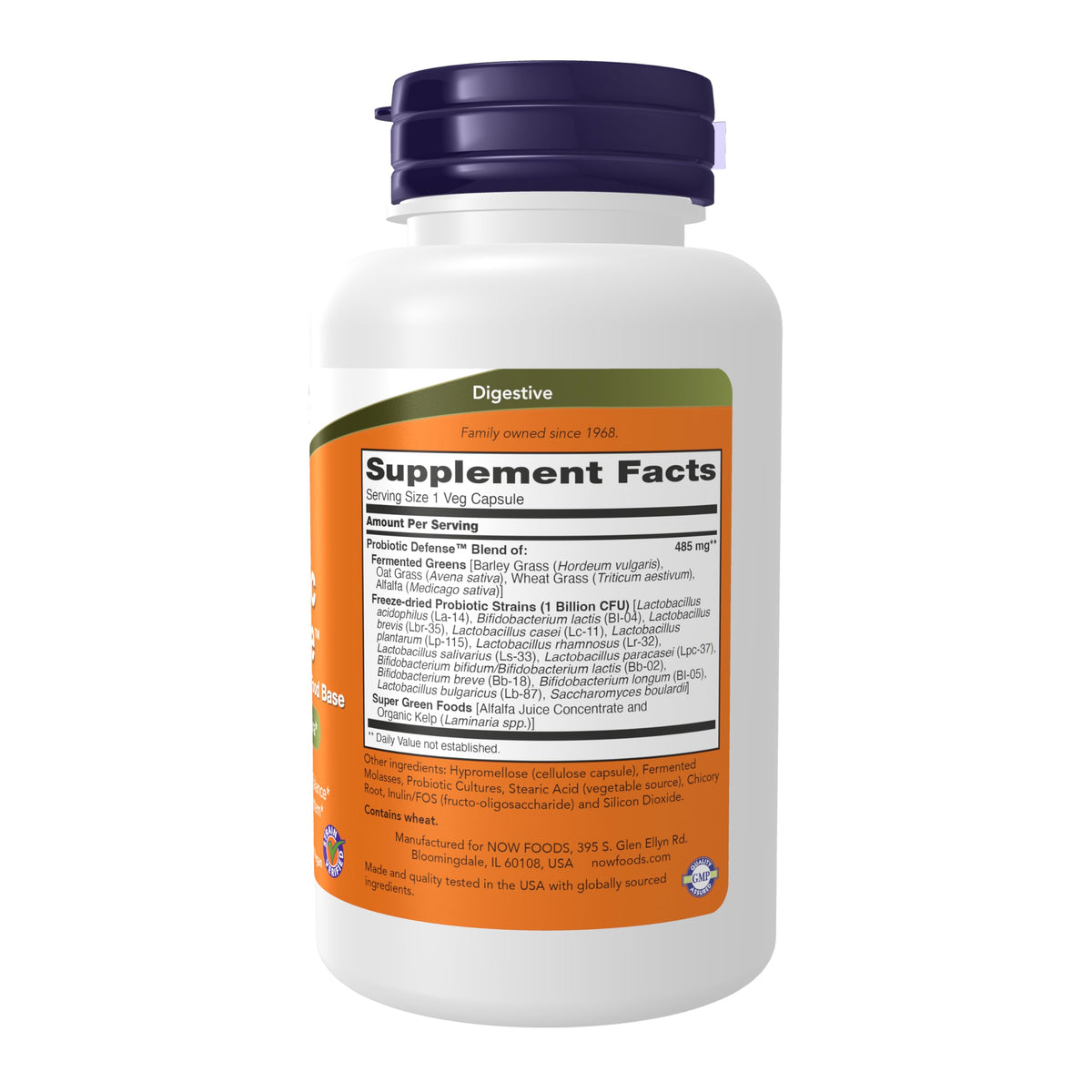NOW Foods Probiotic Defense 90 Veg Capsules détail de l'étiquette