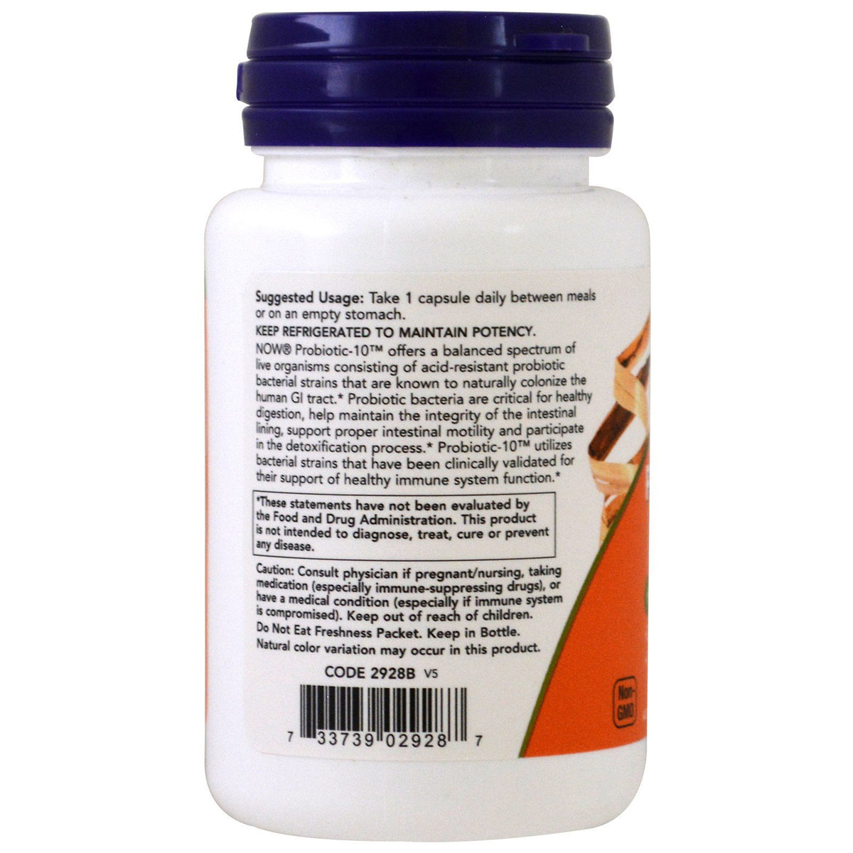 NOW Foods Probiotic10 50 Vcaps avec flacon ouvert