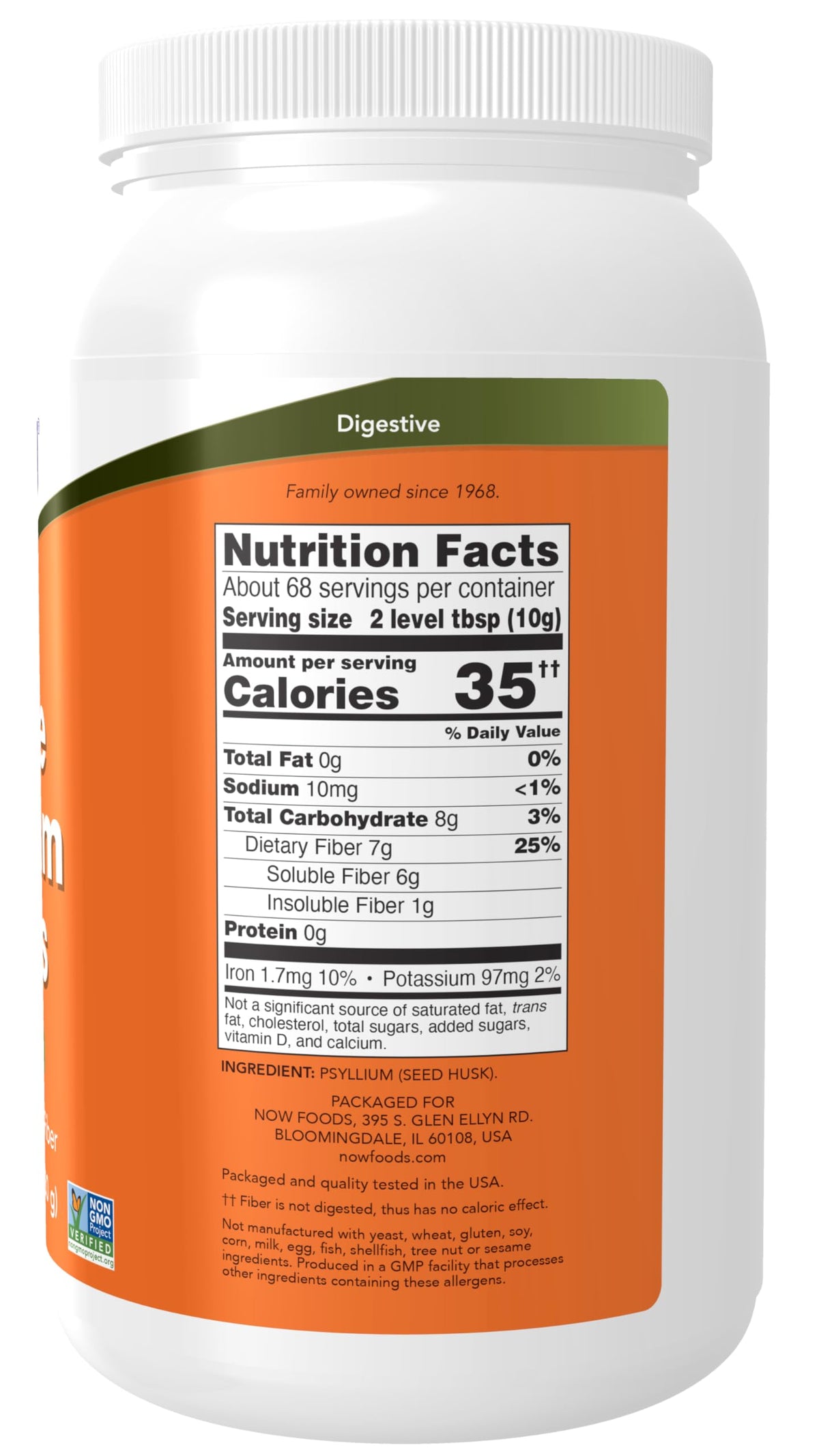 NOW Foods Psyllium Entier 794g - vue arrière de l'emballage