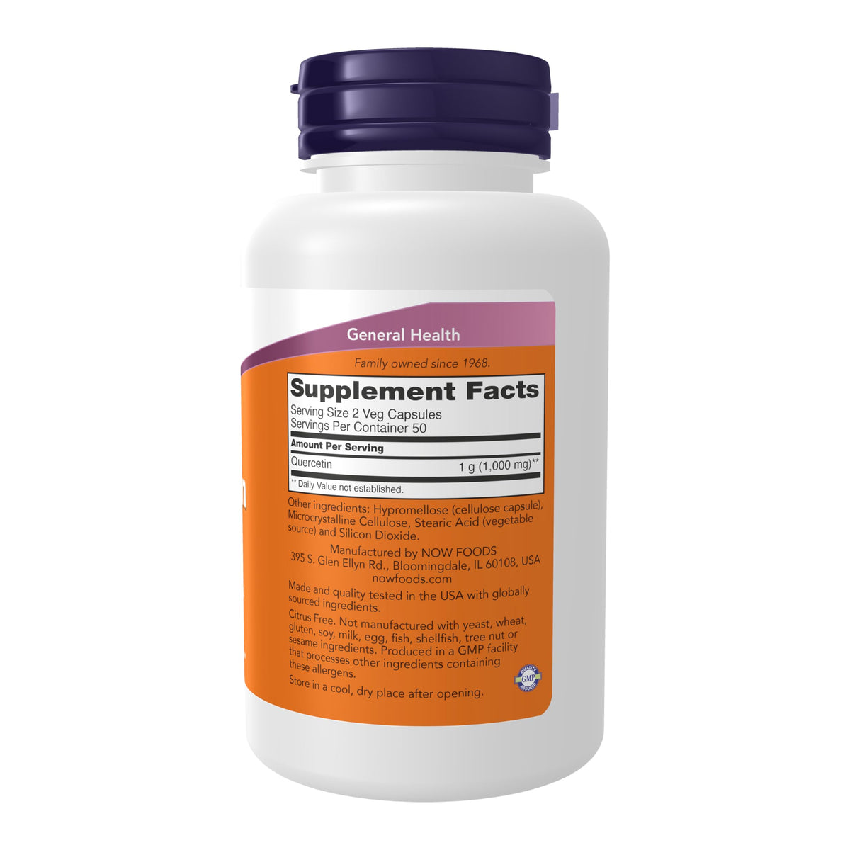 NOW Foods Quercetine 500 mg côté de la boîte