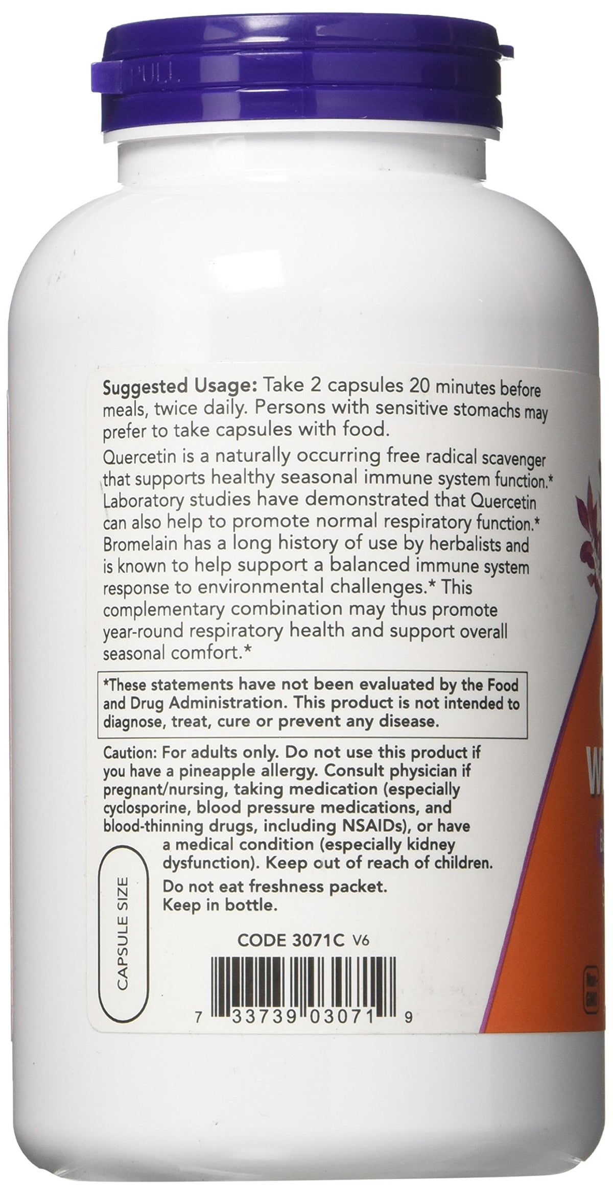 NOW Foods Quercétine avec Bromélaïne, capsules dans un verre