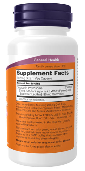 NOW Foods Quercétine Phytosome 250mg capsules végétales en gros plan