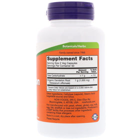NOW Foods Racine de Pissenlit 500mg, vue arrière de l'emballage