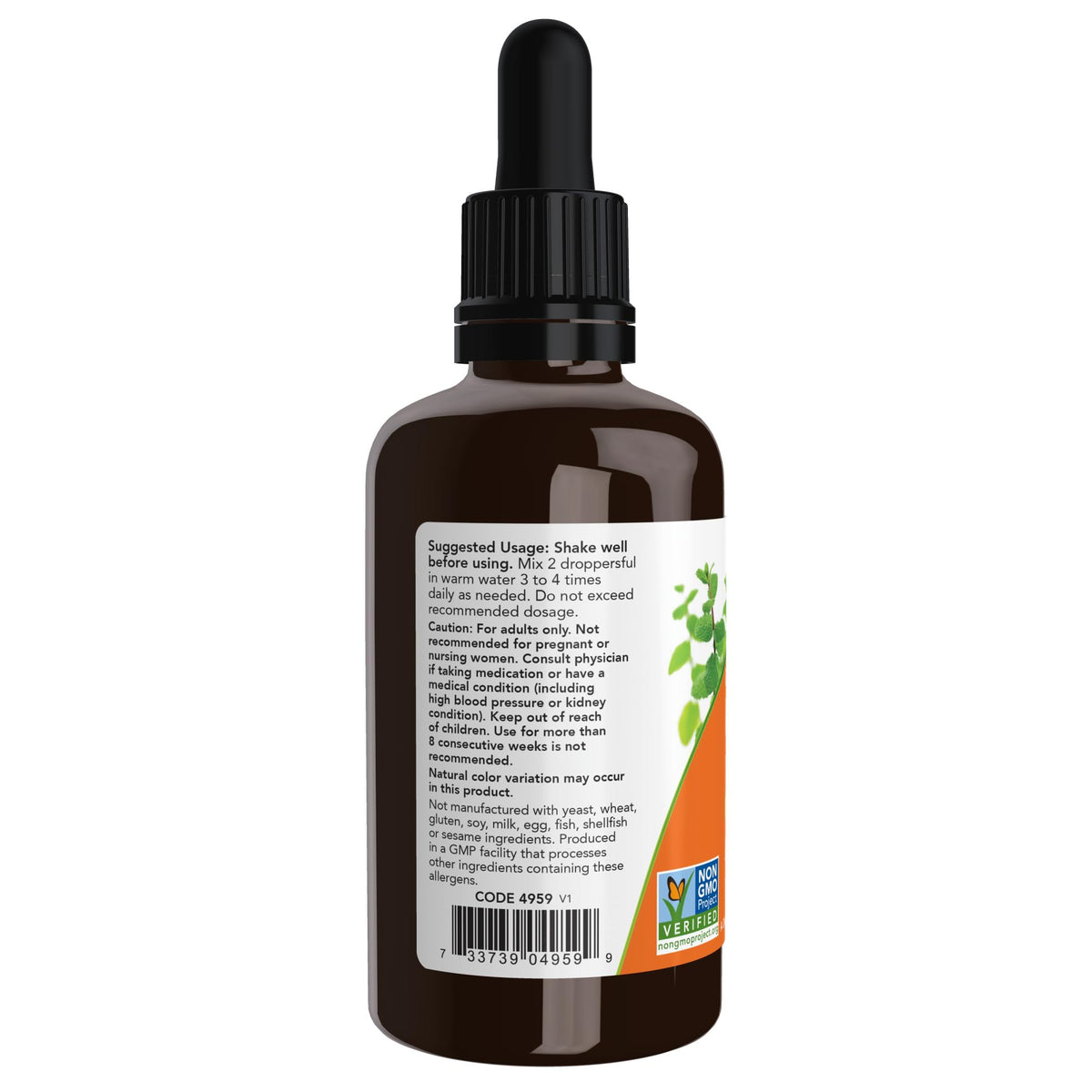 NOW Foods Racine de Réglisse Bio 480 mg flacon de côté
