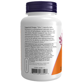 NOW Foods Resvératrol 200 mg 120 capsules végétales vue de côté