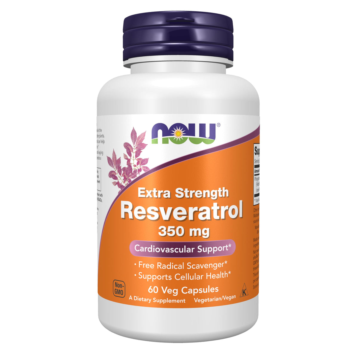 NOW Foods Resvératrol Extra Fort 350mg vue avant du flacon