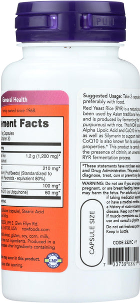 NOW Foods Riz de Levure Rouge 60 Vcaps CoQ10 vue arrière