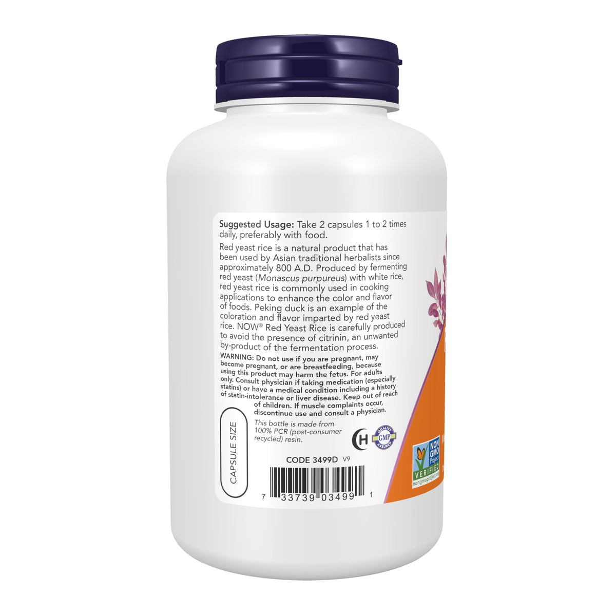 NOW Foods Riz de Levure Rouge 600 mg capsules végétales sur surface blanche