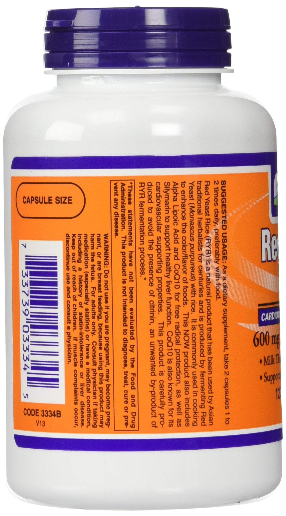 NOW Foods Riz Rouge 600mg capsules sur fond blanc