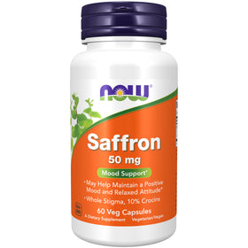 NOW Foods Saffran 50 mg 60 Capsules Végétales vue de face