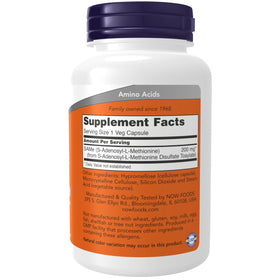 NOW Foods SAMe 200 mg Capsules vue arrière avec ingrédients