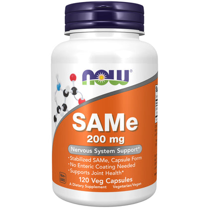 NOW Foods SAMe 200 mg Capsules vue avant avec étiquette