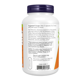 NOW Foods Saw Palmetto 550 mg 250 Capsules Végétales sur une table