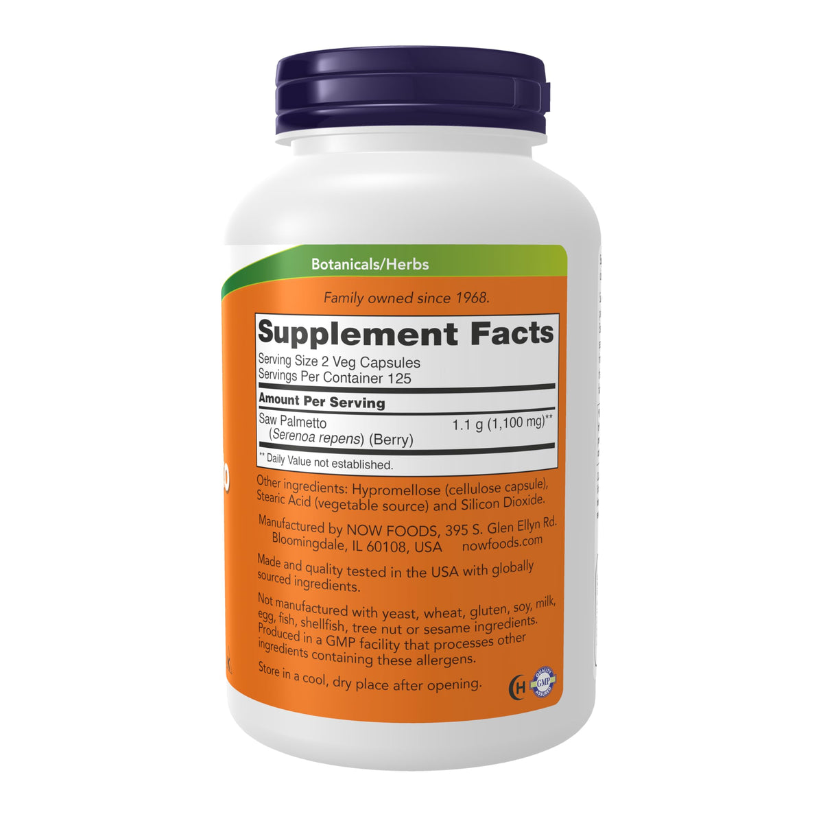NOW Foods Saw Palmetto 550 mg emballage avec étiquette
