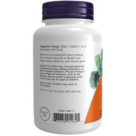 NOW Foods Sélénium 100 mcg 250 Tablettes - comprimés sur une table