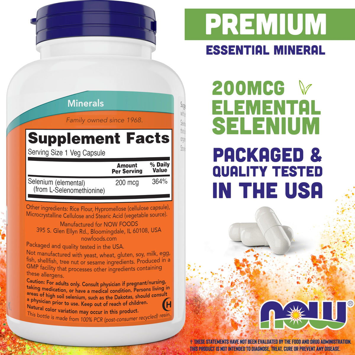 NOW Foods Sélénium 200 mcg, capsules végétales, arrière de l'emballage