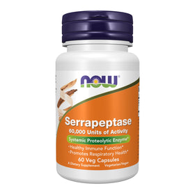 NOW Foods Serrapeptase 60 000 unités 60 capsules végétales vue de face