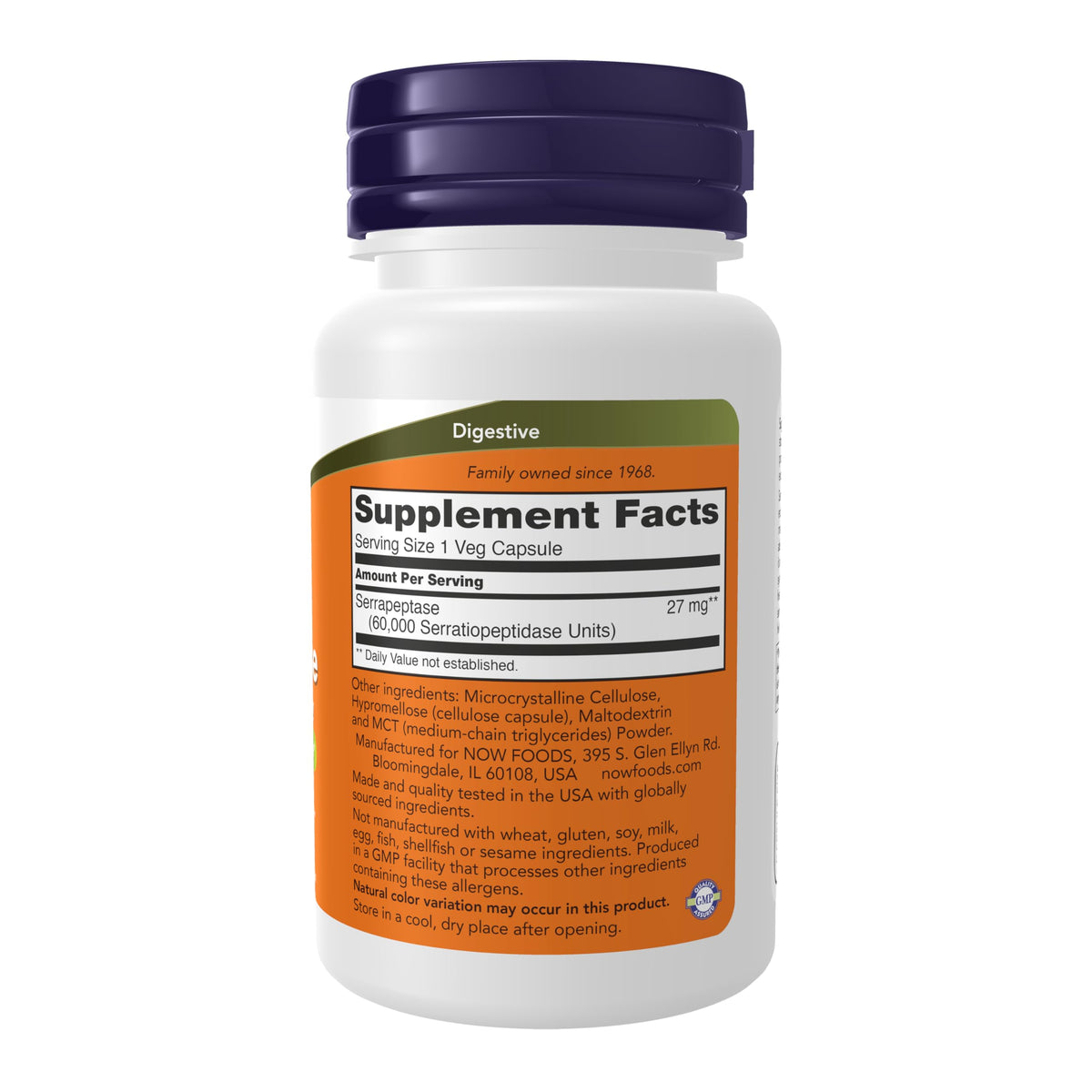 NOW Foods Serrapeptase 60 000 unités emballage et étiquette
