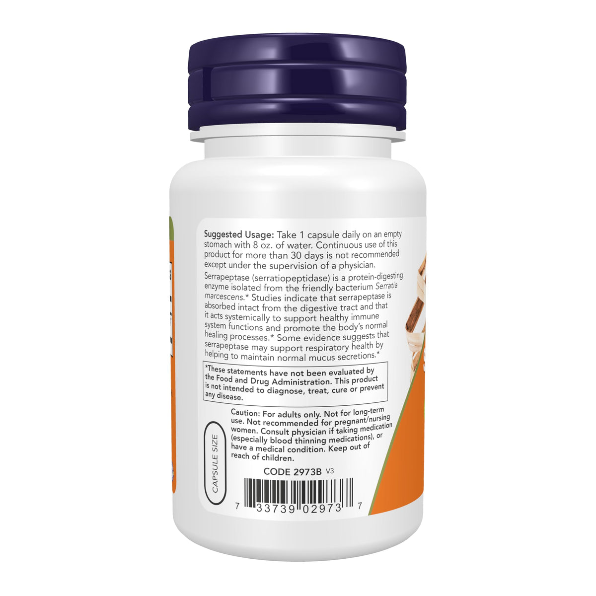 NOW Foods Serrapeptase 60 capsules végétales vue de côté