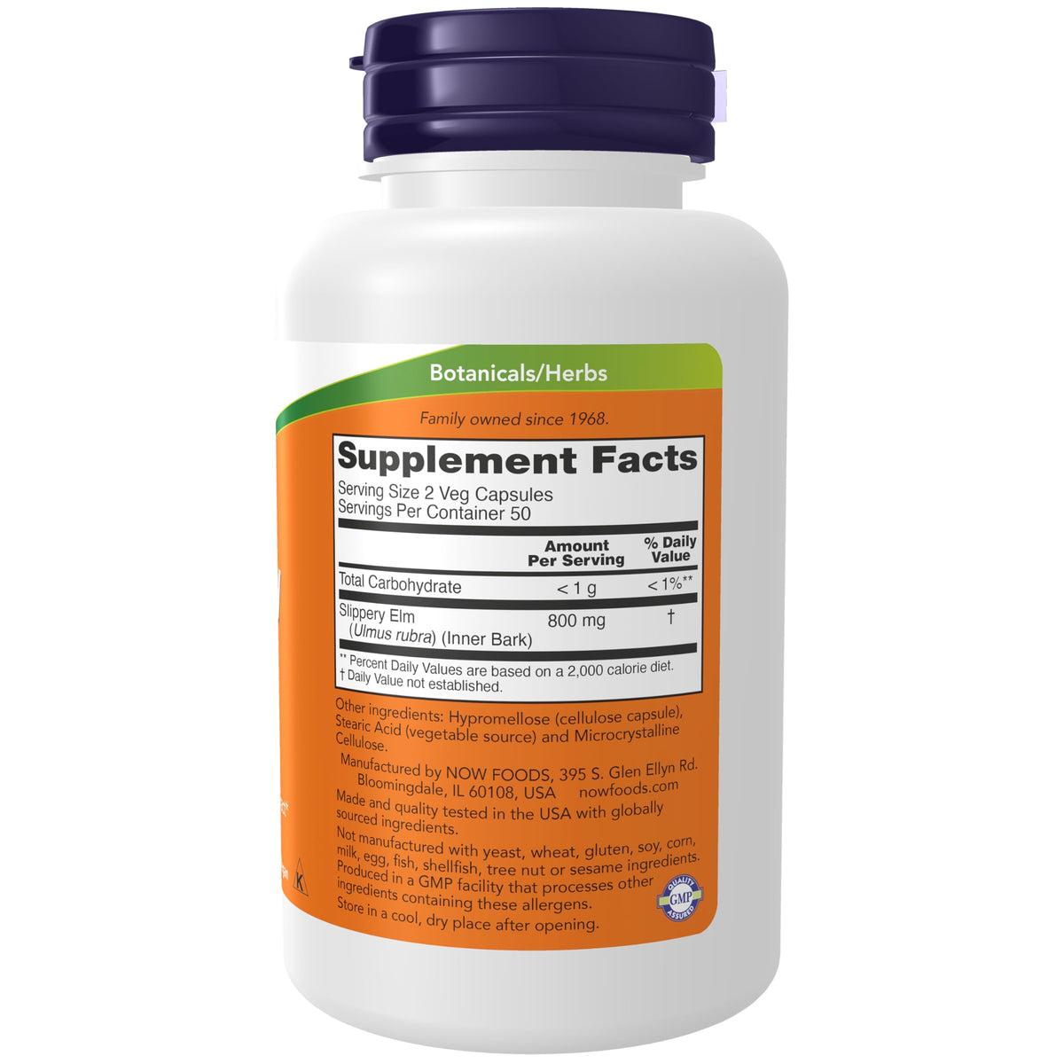 NOW Foods Slippery Elm 400mg Capsules, emballage ouvert