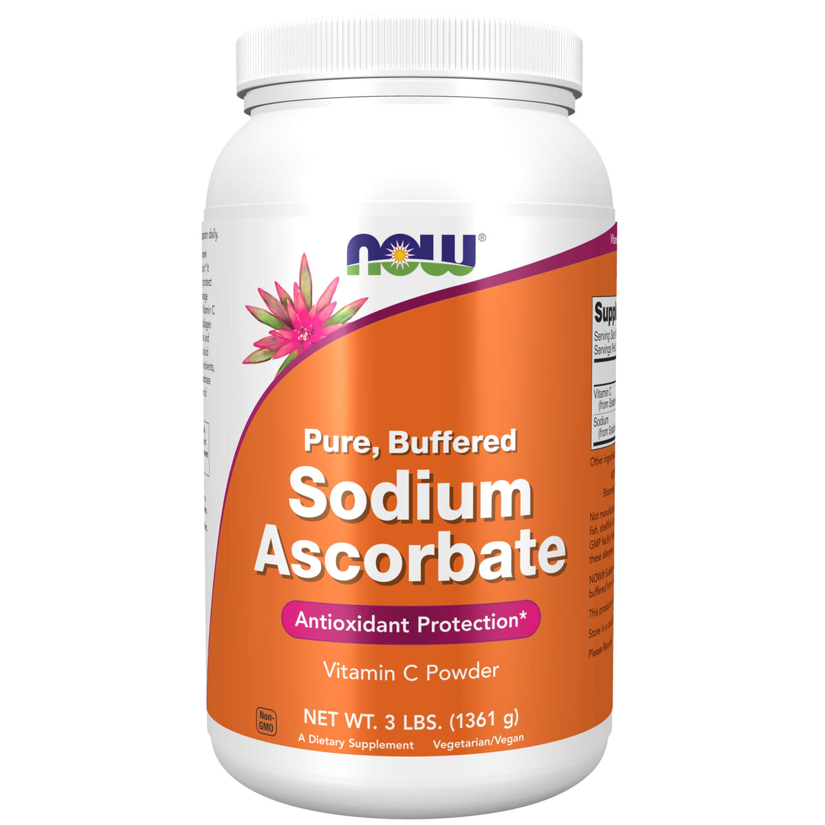 NOW Foods Sodium Ascorbate Poudre Vitamine C 1479g vue de face