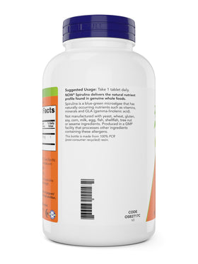 NOW Foods Spiruline Bio 1000mg 300 comprimés étiquetage