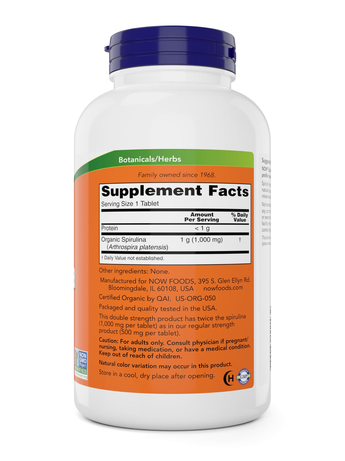 NOW Foods Spiruline Bio 1000mg comprimés dans le flacon