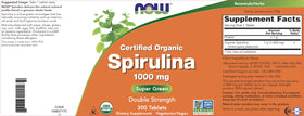 NOW Foods Spiruline Bio 1000mg comprimés sur fond blanc
