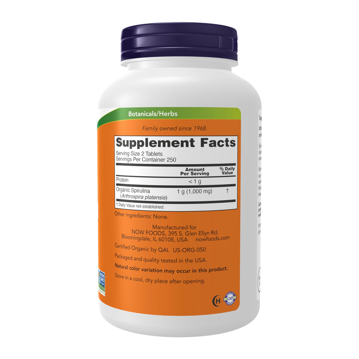 NOW Foods Spiruline Bio 500 mg 500 comprimés emballage